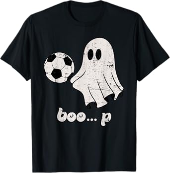 Cute Ghost Playing Football Soccer Player Halloween Costume T-Shirt