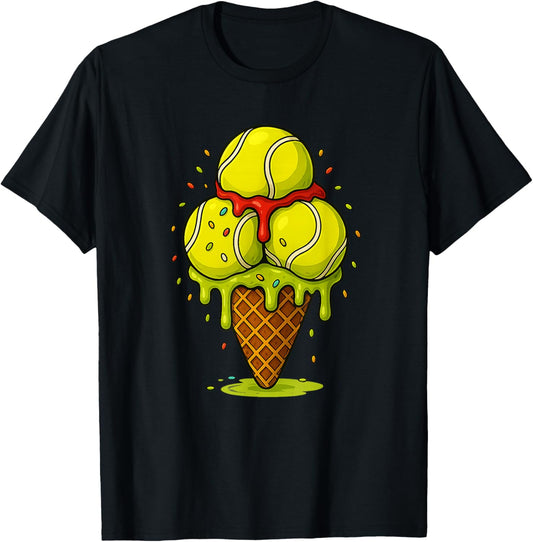 Colorful Tennis Ice Cream Cone Fun Summer Boy and Girls T-Shirt