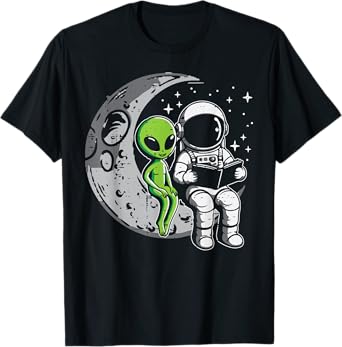 Astronaut Reading Book To Alien Moon Space Women Kids Men T-Shirt