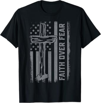 Christian US Flag Cross Faith Over Fear Men Women Kids T-Shirt
