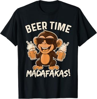 Beer Time Madafakas Funny Monkey T-Shirt