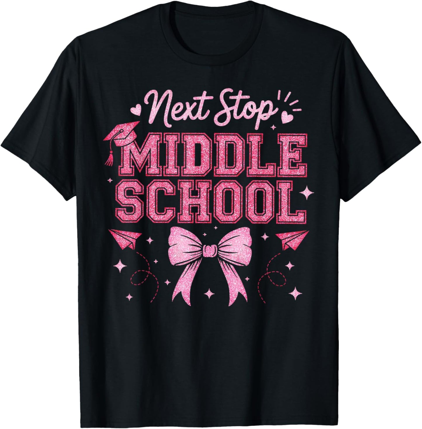 Next Stop Middle School Girl Graduation Pink Coquette Bow T-Shirt