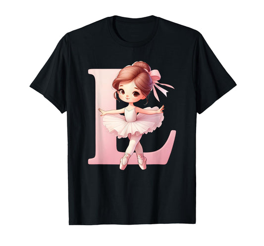 Ballerina Girl Dancing Name First Letter L Girly Tutu Ballet T-Shirt