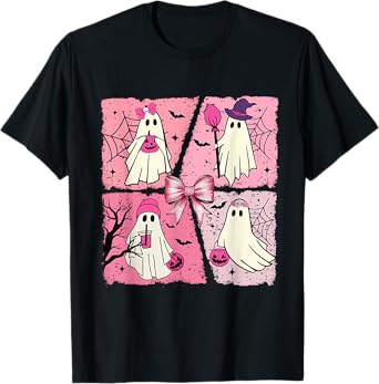 Halloween Ghost Pink Cute Ghost Coquette Halloween T-Shirt