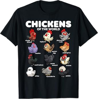 Chickens of the World Funny Cartoon Chicken Breeds Farm Art T-Shirt
