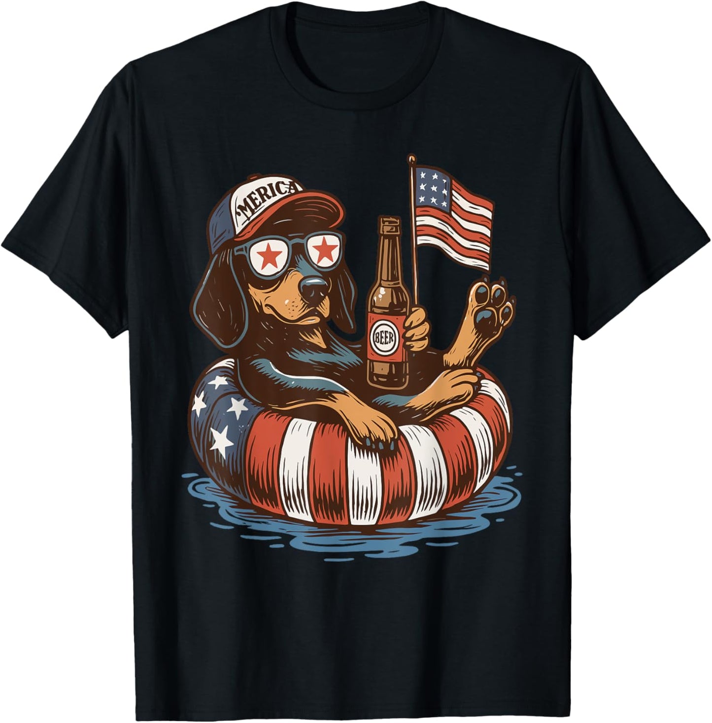 Retro Patriotic Dachshund Beer 4th Of July Dog American Flag T-shirt