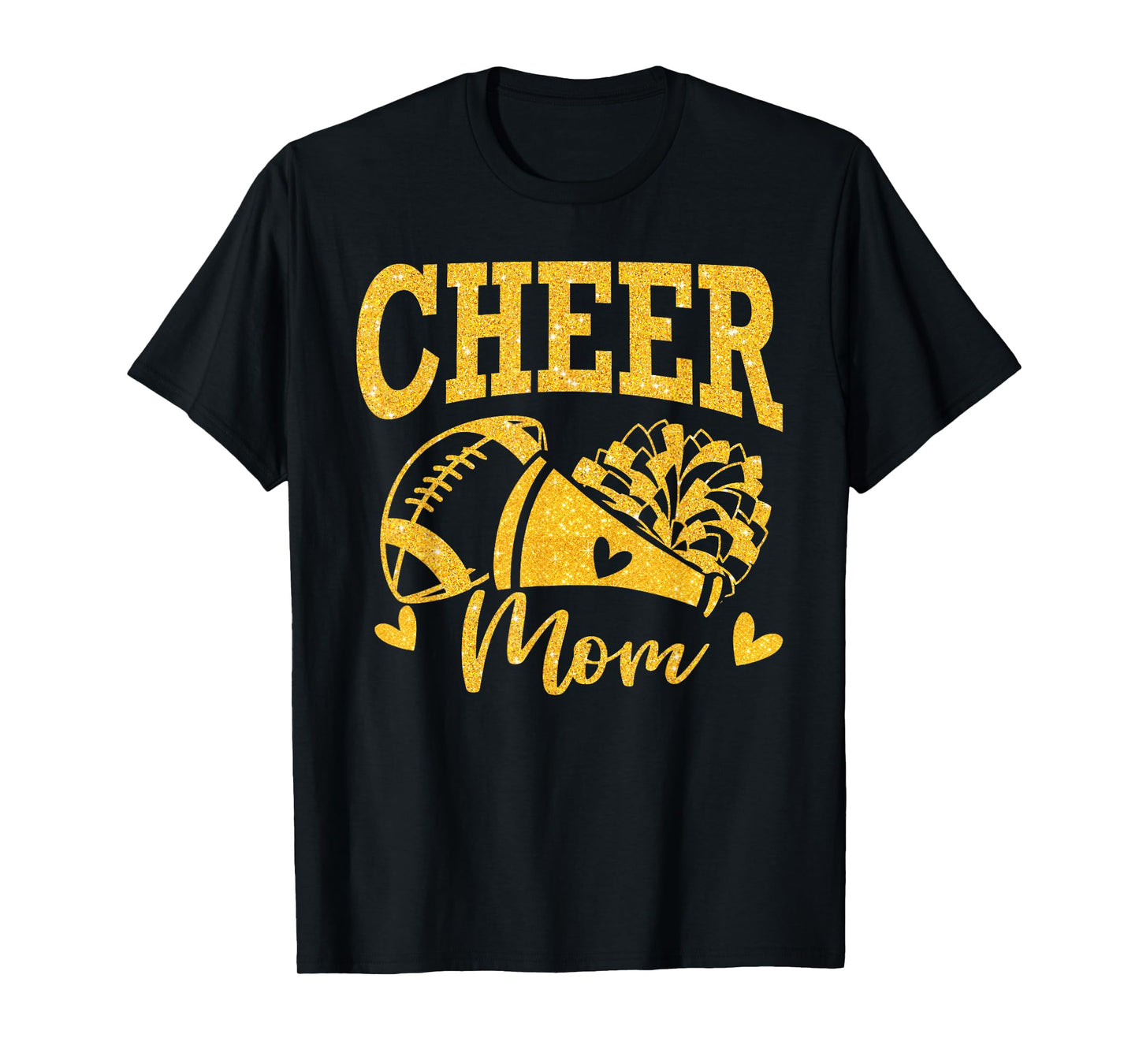 Cheer Mom Biggest Fan Black Gold Pom Pom Mothers Day T-Shirt