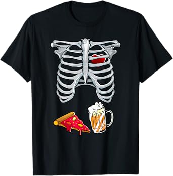 Skeleton Costume Dad Halloween Beer Pizza Funny Matching Men T-Shirt