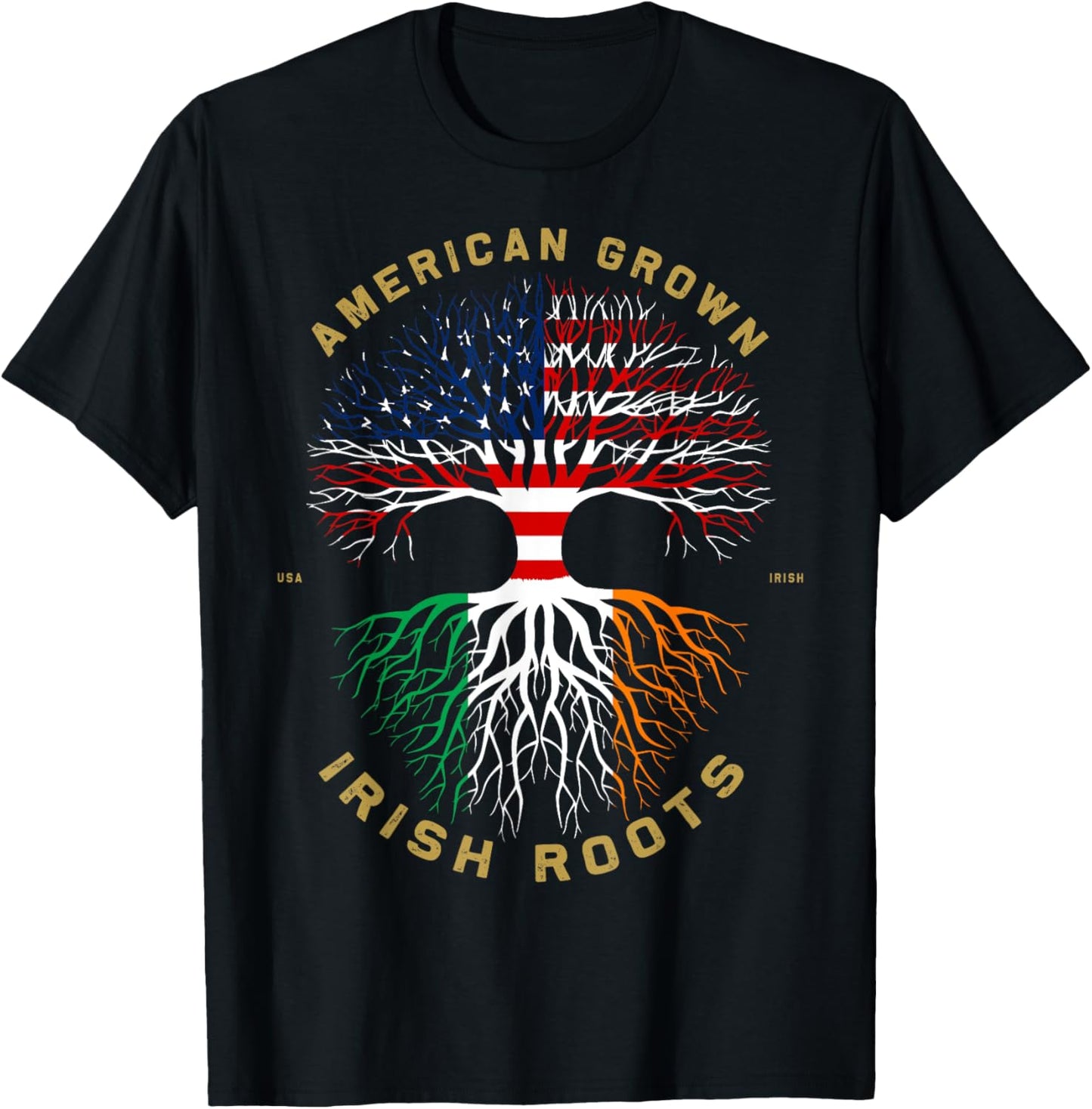 American Grown With Irish Roots Tree USA Flag Unique T-Shirt