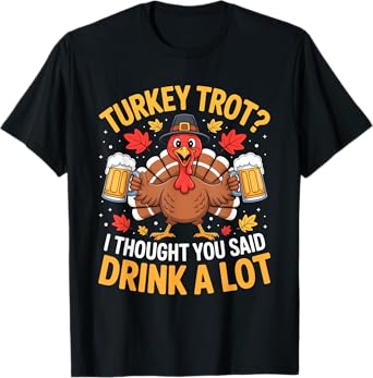 Turkey Trot Squad Running Drinking Matching Thanksgiving T-Shirt