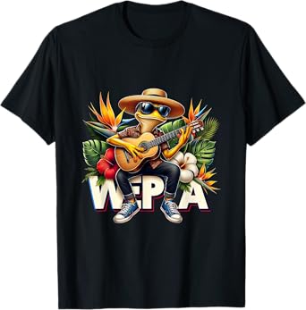 Playing Guitar Coqui Boricua Puerto Rico Wepa Taino African T-Shirt