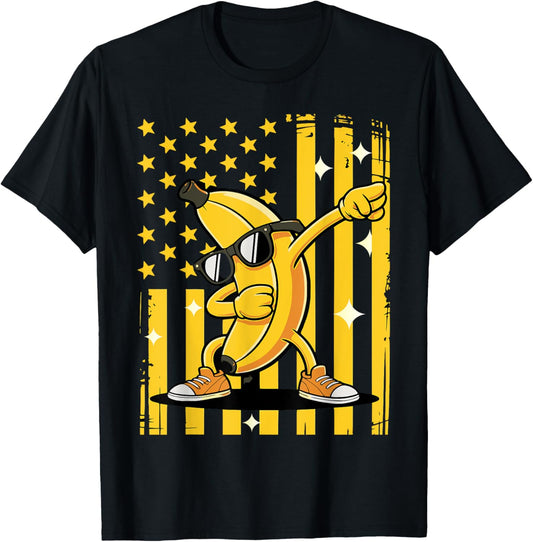 Boy Graphic Banana Retro American Flag Dabbing Banana Lover T-Shirt