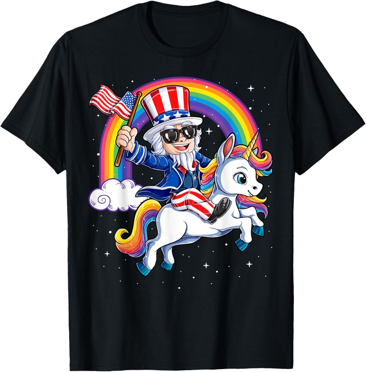 Unicorn Uncle Sam 4th of July Mericorn Men Women USA Flag T-Shirt