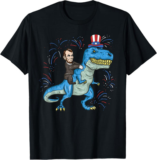 Abe Lincoln Riding A Dinosaur Shirt T-Rex 4th Of July Boys T-Shirt