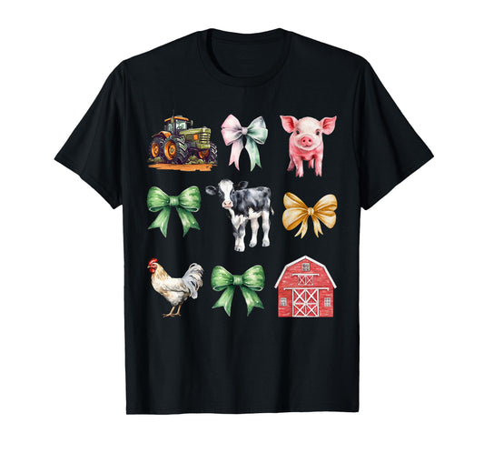 Coquette Bow Farm Animals Farmer Aesthetic Cute Cottagecore T-Shirt