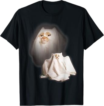 Ghost Cat Meme Funny Halloween Men Women Kids T-Shirt