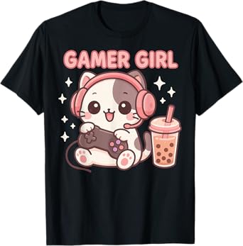 Gamer Girl Cat T-Shirt