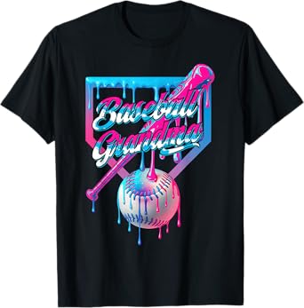 Funny Grandma Mothers Day Baseball Ice Cream Drip Birthday T-Shirt