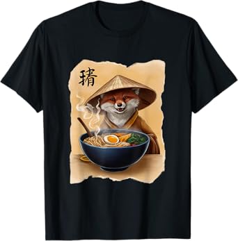 Fox Men Woman Kawaii Eating Ramen Japanese Fox T-Shirt