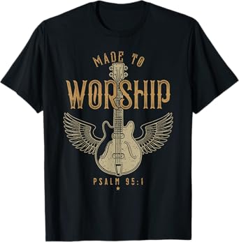 Vintage Made To Worship Psalm 95 1 Jesus Guitar Bible Verse T-Shirt