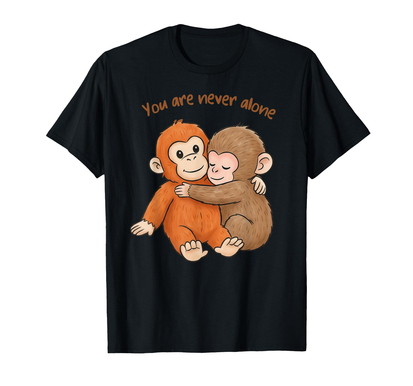 Punch The Cute Baby Monkey Hugging You are Never Alone T-Shirt - T-Shirt | Black
