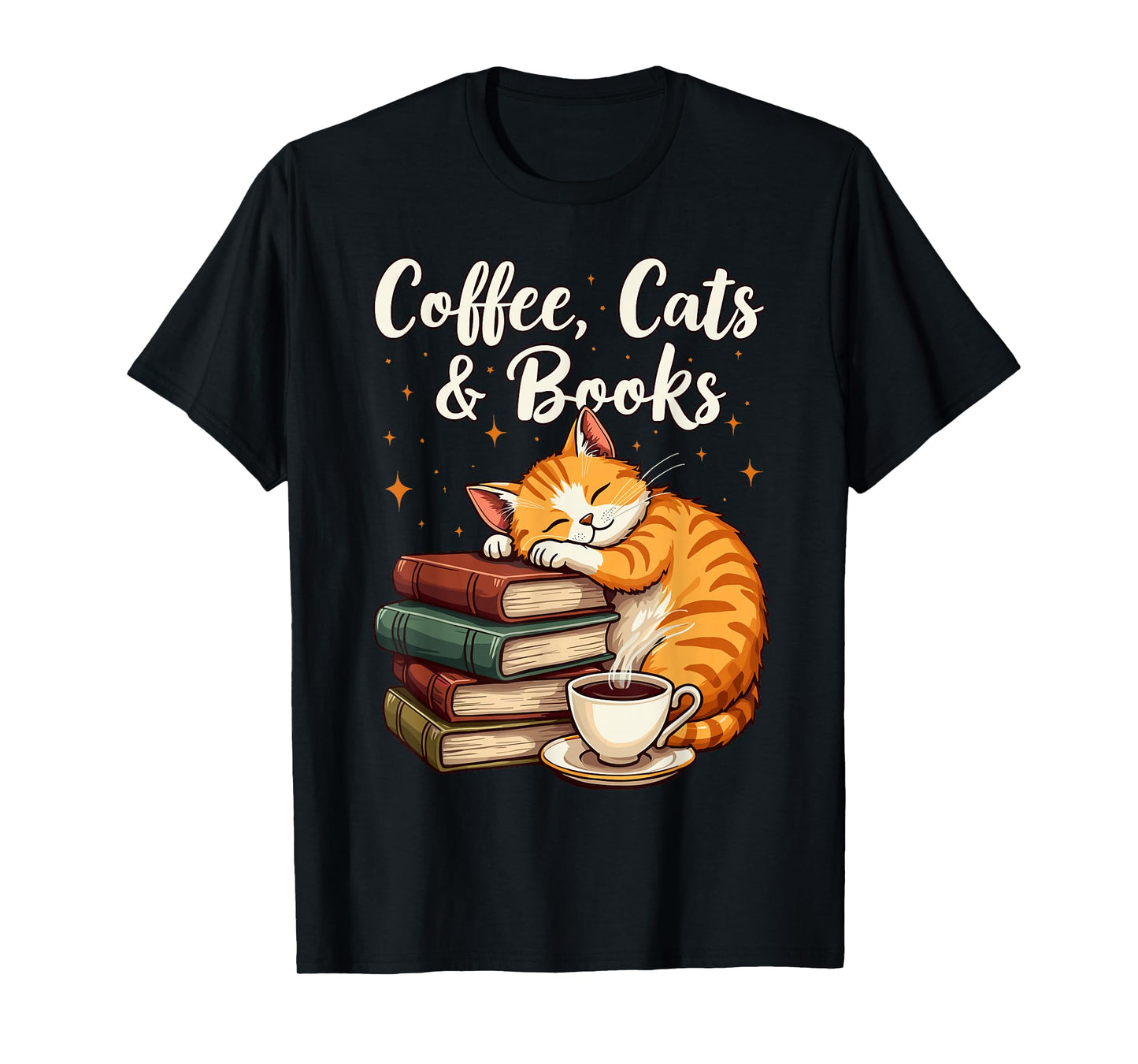 Coffee Cats & Books Lover, For Women & Girls, Funny Coffee T-Shirt