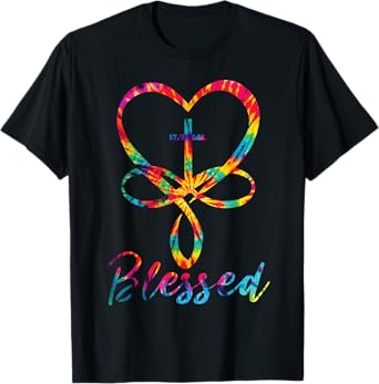 Blessed Tie Dye Christian Heart Jesus Cross Christian Cute T-Shirt