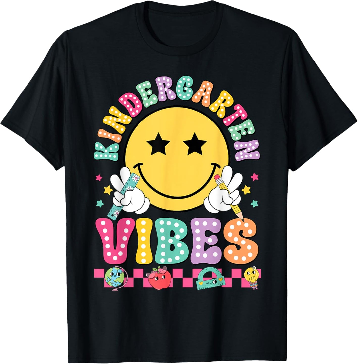 Kindergarten Vibes Smile Face Back To School Kids Tee by TeeBrew