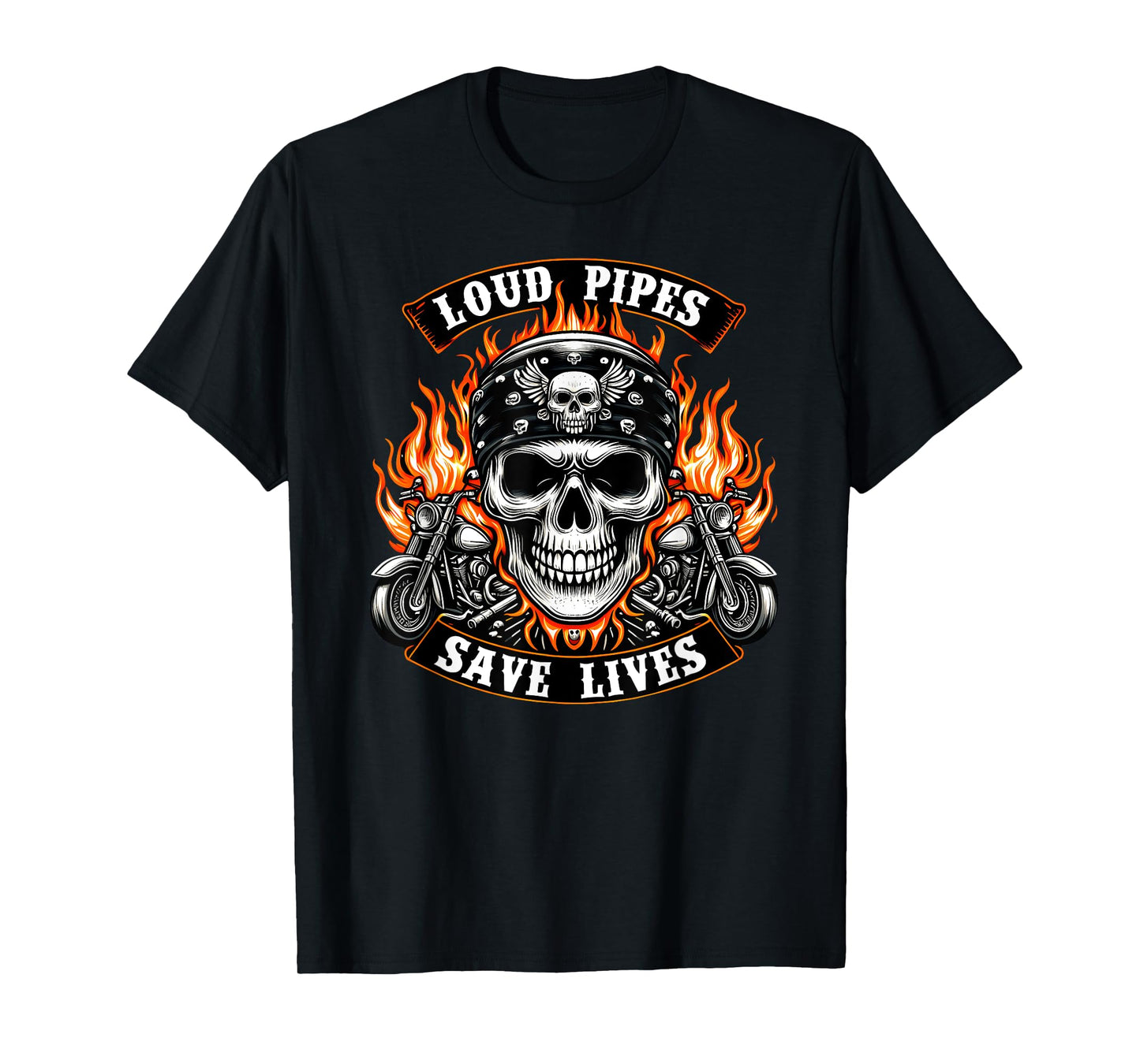 Loud Pipes Save Lives Skeleton Rider Motorcycle Biker Skull T-Shirt