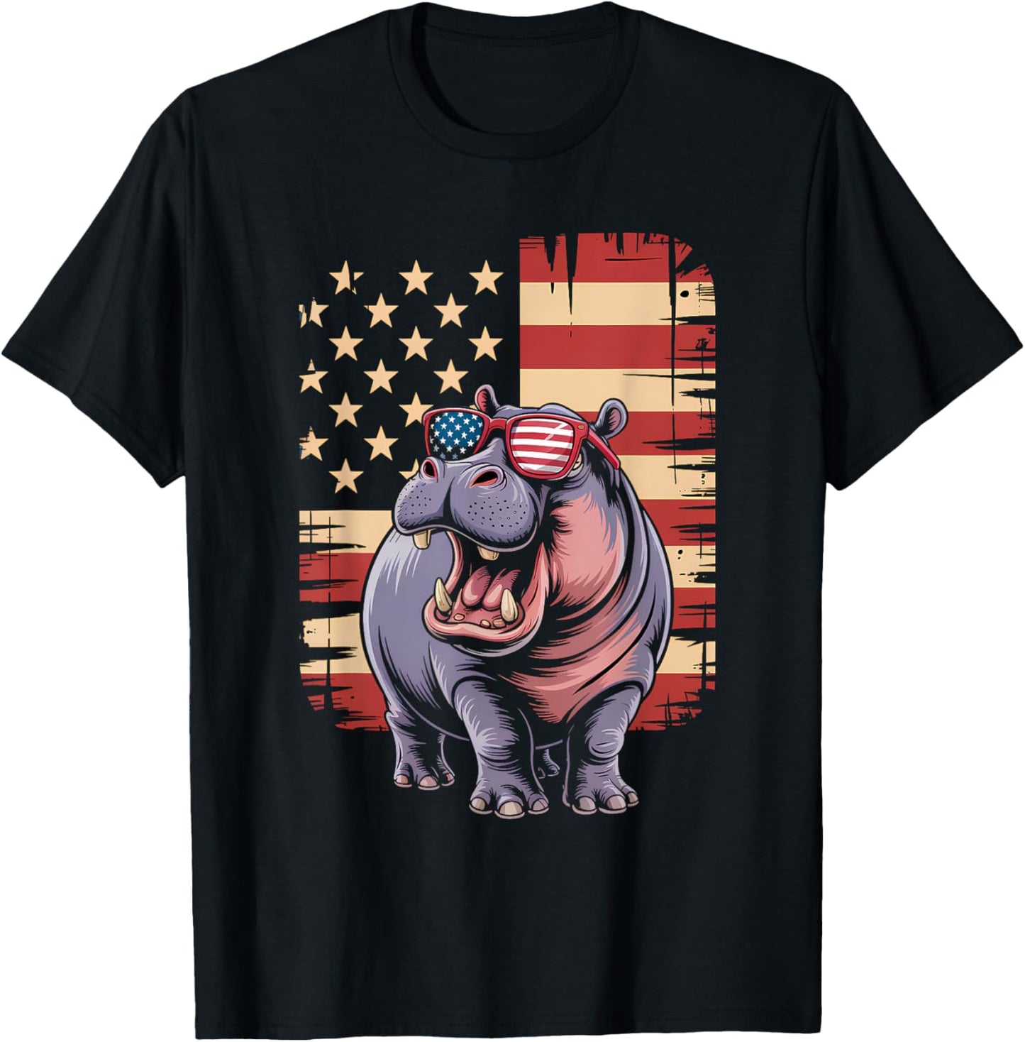Hippo Us America Flag Men Women 4th Of July Patriotic T-shirt