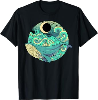 Humpback Whale Marine Life Ocean Nature Sea Blue Waves Moon T-Shirt