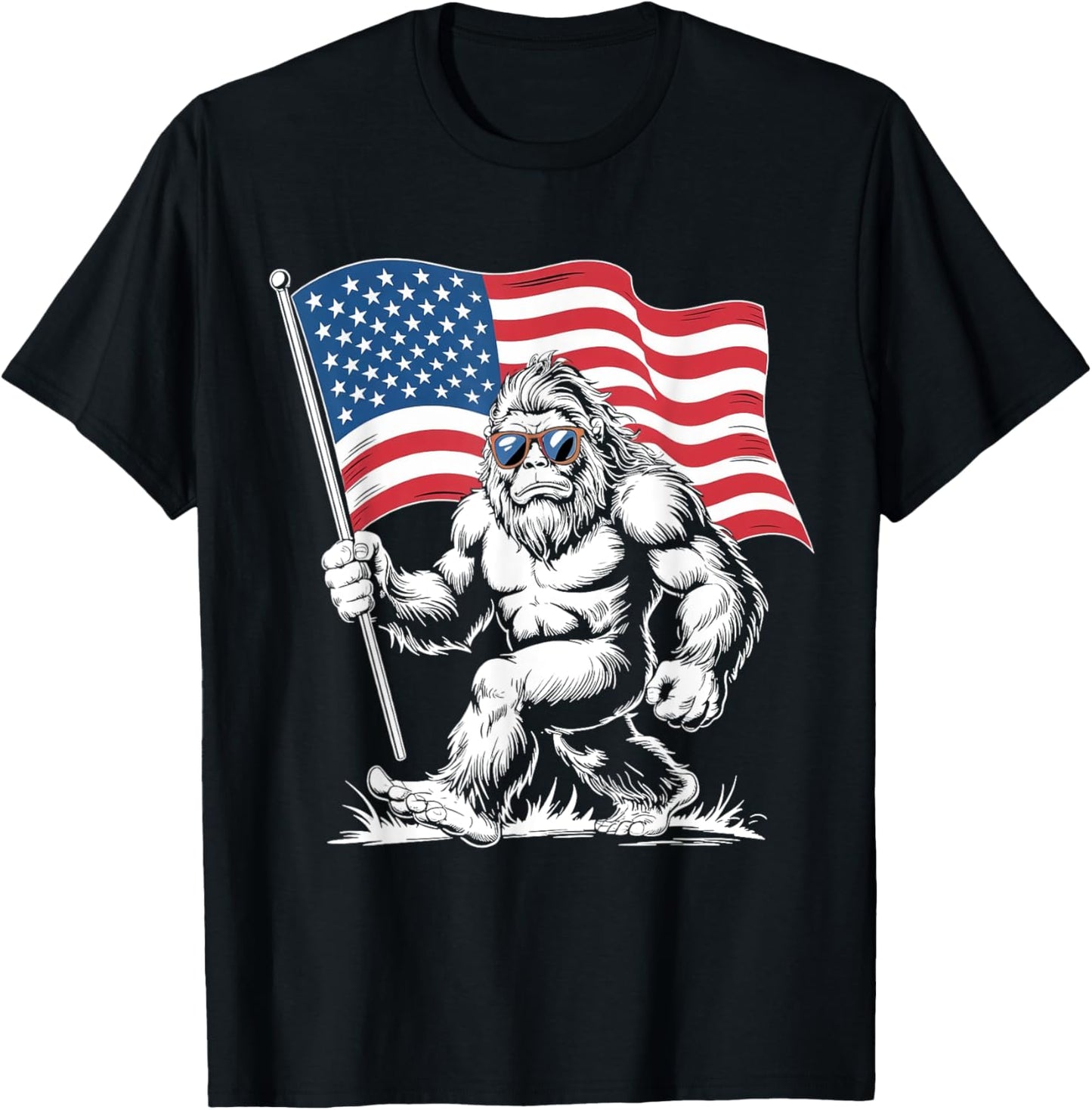 Bigfoot Merica Rock Patriotic American Flag 4th Of July T-Shirt