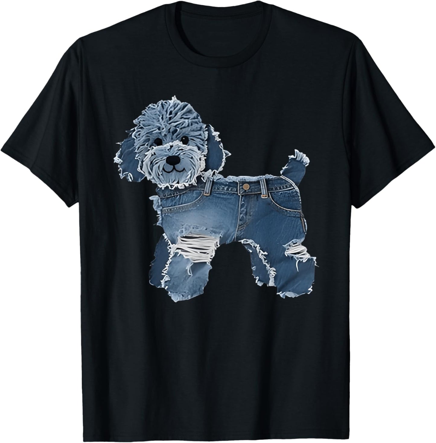 Retro Funny Denim Patch Animal Dog T-Shirt