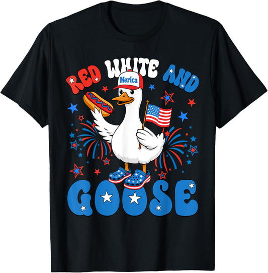 Red White and Goose Funny 4th Of July Patriotic USA Goose T-Shirt