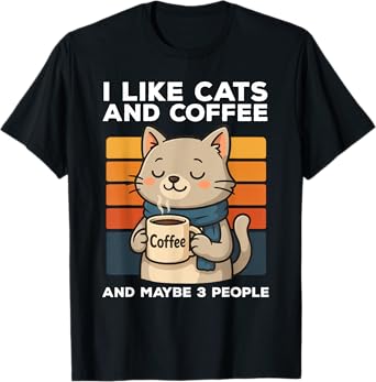 I Like Cats And Coffee And Maybe 3 People Funny Cat Vintage T-Shirt
