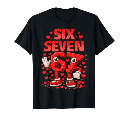 Kids Meme 67 Six Seven 6 7 Valentine Heart T-Shirt - T-Shirt | Black