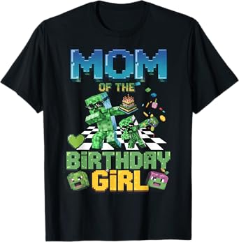 Mom of the Birthday Girl Funny Video Game Pixel Girl T-Shirt