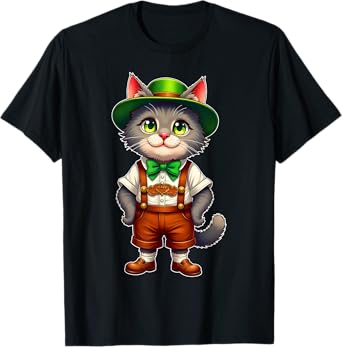 Funny Cat Kitten In Lederhosen Costume Oktoberfest Men Women T-Shirt