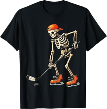 Skeleton Ice Hockey Halloween Costume Men Boys Kids Tee T-Shirt