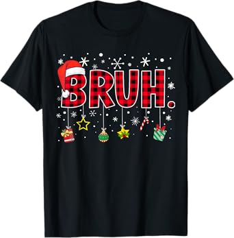 Bruh Funny Christmas Red Plaid Teens Boys Kids Xmas Pajamas T-Shirt