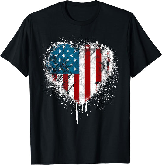 Vintage USA Heart 4th Of July Patriotic American Flag T-Shirt