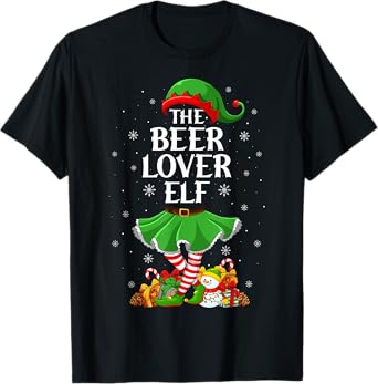 Beer Lover Elf Christmas Family Elf Squad Xmas Girls Women T-Shirt