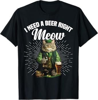 Funny Irish Beer Cat St Patricks Day Drinking Men Women T-Shirt