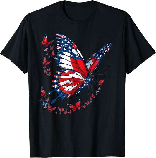 Butterfly USA Flag Cute 4th Of July US American Butterfly T-Shirt
