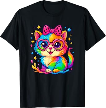 Colorful Rainbow Cat Funny Cat Graphic Men Women Kids T-Shirt