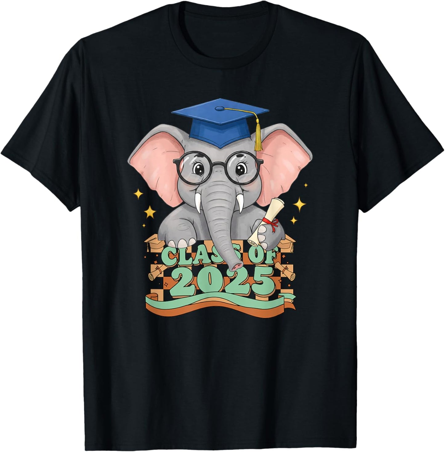 Graduate Elephant Class Of 2025 Kids Mens Womens Graduation T-Shirt
