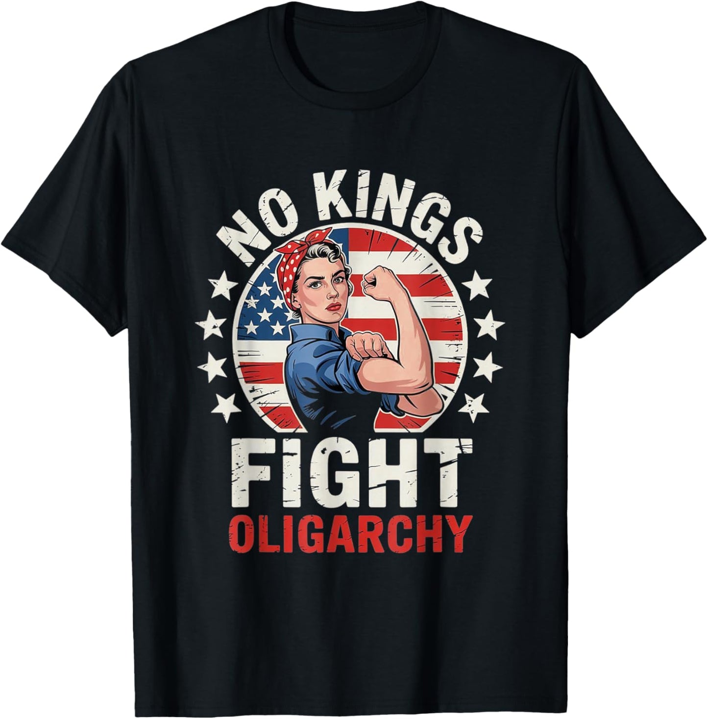 No Kings Fight Oligarchy Vintage Woman's Girl America Flag T-Shirt