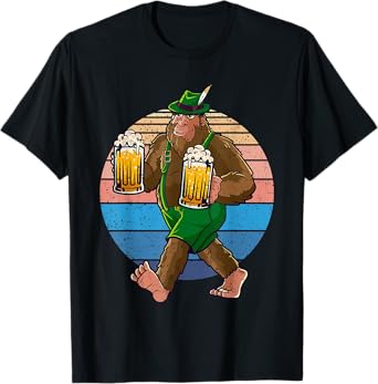 Bigfoot Lederhosen Vintage Oktoberfest Men Women Prost Beer T-Shirt