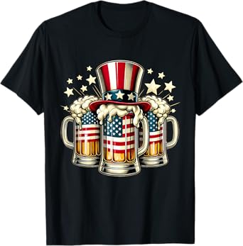 Beer American Flag USA 4th of July Party Drinking Men Women T-Shirt