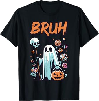 Halloween Ghost Bruh Skull Stick Costume Women Girls Kids T-Shirt